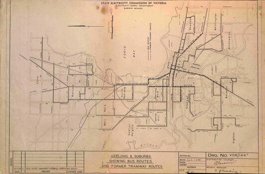 "Geelong & Suburbs Showing Bus Routes and former Tramway Routes"