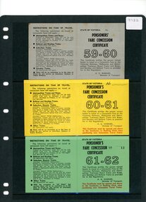 PENSIONER'S FARE CONCESSION TICKET 59-60 - 60-61  and 61-62