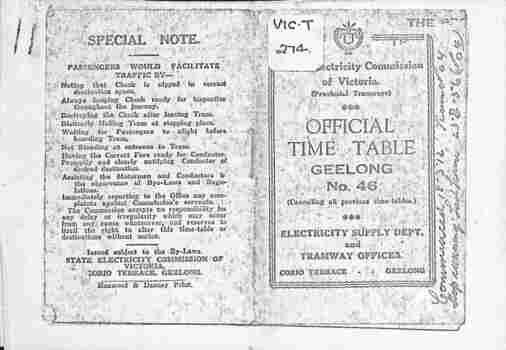 "Official Time Table Geelong No. 46"