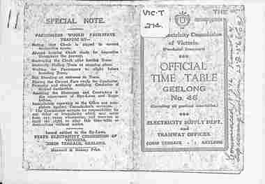 "Official Time Table Geelong No. 46"