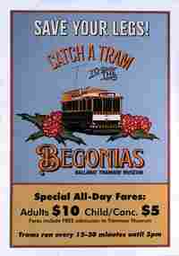 "Save your legs!  Catch a tram to the Begonias"