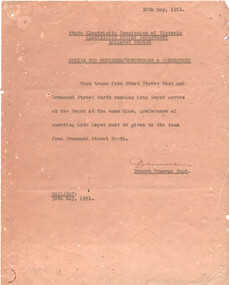 Document - Instruction, State Electricity Commission of Victoria (SECV), "Notice for Motormen/Conductors and Conductors", 30/5/1951
