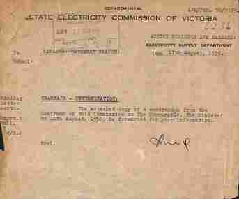 Letter, State Electricity Commission of Victoria (SECV), "Tramways Determination", 17/8/1956