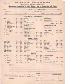 "Motorman - Conductor's Daily Report as to Condition of Car"
