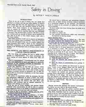 "Safety in Driving" - first page