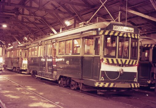 SECV Ballarat tram 40 in depot at night