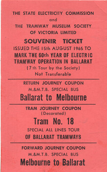 Souvenir Ticket - 60 years of electric trams in Ballarat