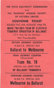 Souvenir Ticket - 60 years of electric trams in Ballarat