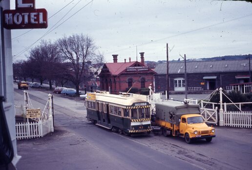 SECV Ballarat 43 and welding truck railway level crossing - 1 of 2