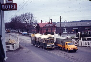 SECV Ballarat 43 and welding truck railway level crossing - 1 of 2