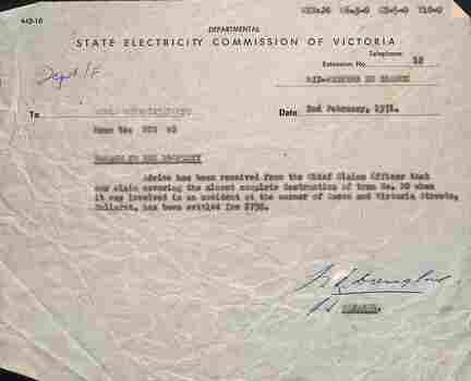 Memo re damage and writing off tram 20