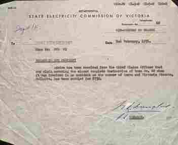 Memo re damage and writing off tram 20