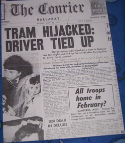 Newspaper - Newspaper article, State Library of Victoria (SLV), "Tram Hijacked Driver Tied Up" - Courier, 30/08/1997