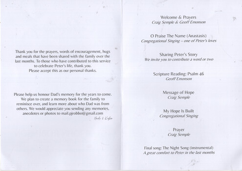 "Celebrating the life of Peter John Robinson"
