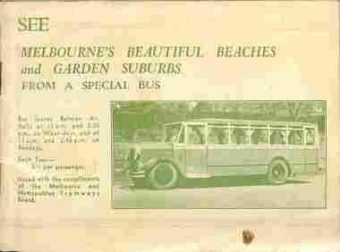 "See Melbourne's Beautiful Beaches and Garden Suburbs from a Special Bus",  cover