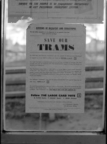 Photograph - "Save our Trams" poster, Mal Rowe, 6/6/70