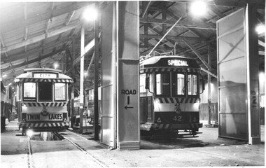 Ballarat tram depot - night - trams 11 & 42