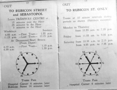 1939 Timetable extract - Rubicon Street