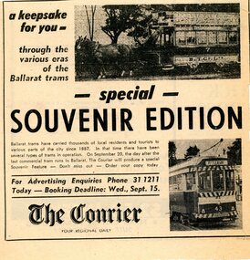 Newspaper - Newspaper - Advertisement, R Bridger Collection: Announcement of Souvenir Edition of The Courier, 1972