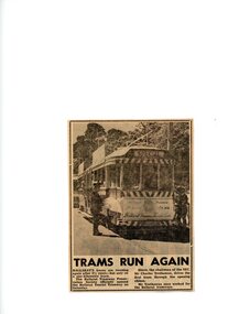 Newspaper - Newspaper - Clipping and Black & White Photograph, Trams run again, 1975