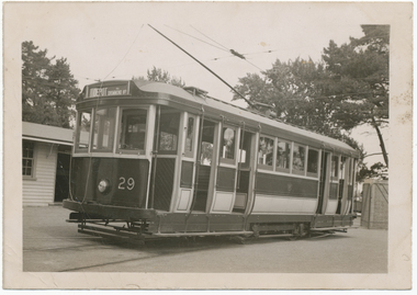 SECV Ballarat tram 29 at the depot with the Lake in the background.