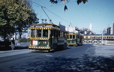 SECV Ballarat trams 18 & 37 at Ballarat station level crossing