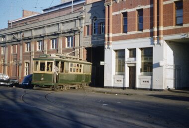 Slide - SECV Geelong 9 leaving depot, Hugh Ballment, 25/5/1954