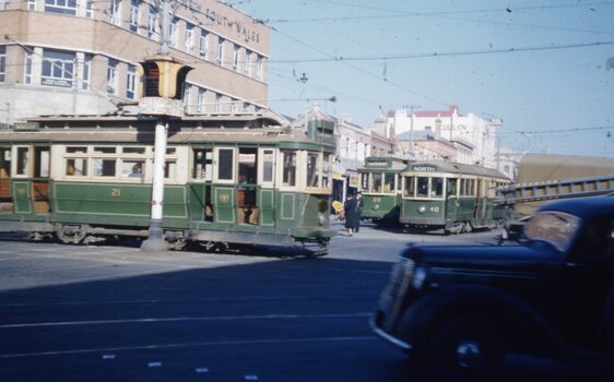 SECV Geelong trams 40, 20 & 21 at Ryrie & Moorabool