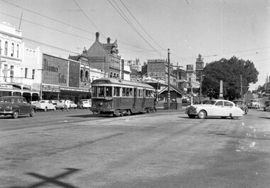 Negative - SECV Ballarat tram 41 reversing at Grenville St, Hugh Ballment, 5/4/1958