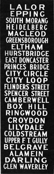 Victorian Rail Suburban Train Destination Blind in miniature - North and East stations, Melbourne