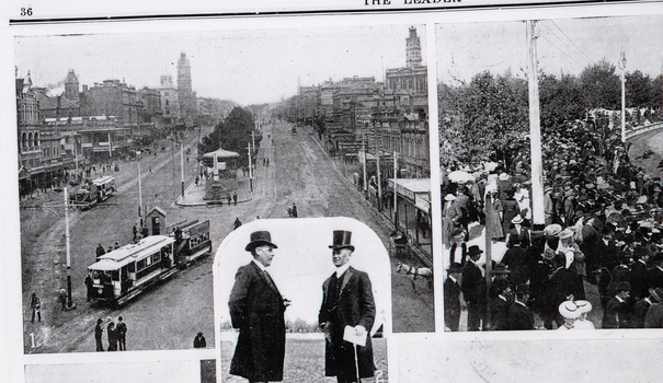 Sturt St with electric cars and horse tram trailers