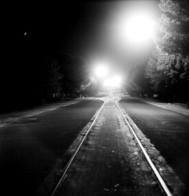 Photograph - SECV Ballarat - Mill St loop in Drummond St North, time exposure, Chris Wurr, Oct. 1971