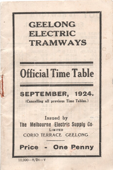 "Geelong Electric Tramways - Official Time Table"