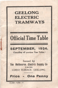 "Geelong Electric Tramways - Official Time Table"