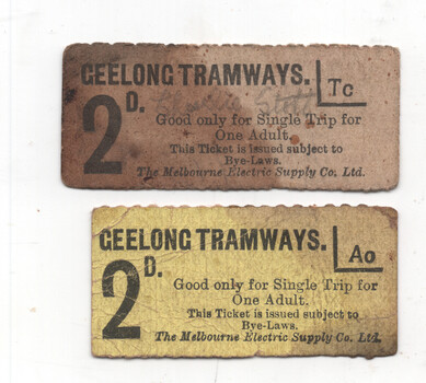 Geelong Tramways 2d strip ticket - front