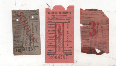 Geelong Tramways paper tickets - set of 3