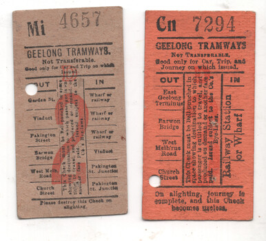 Geelong Tramways light card tickets