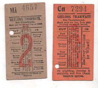 Geelong Tramways light card tickets