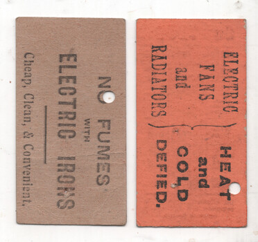 Geelong Tramways light card tickets - rear