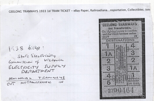 SECV Geelong Tramway tickets - ebay item - 1