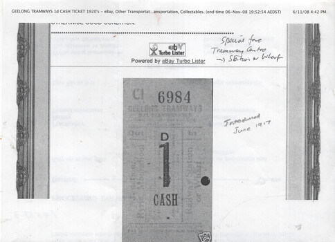 SECV Geelong Tramway tickets - ebay item 3
