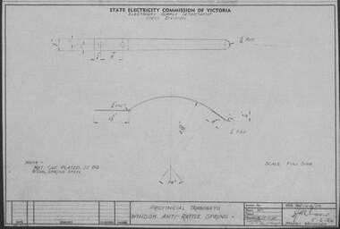 Drawing - VW4/26, State Electricity Commission of Victoria (SECV), Provincial Tramways. Window Anti-Rattle Spring, 25/05/1964