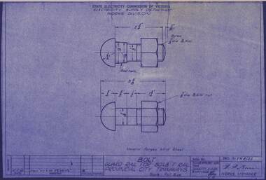 Drawing - VW4/25, State Electricity Commission of Victoria (SECV), Bolt. Guard Rail for 80LB T.Rail. Provincial City Tramways, 6/10/1954