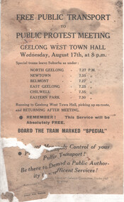 Notice - "Public Protest Meeting - Geelong West Town Hall" - original