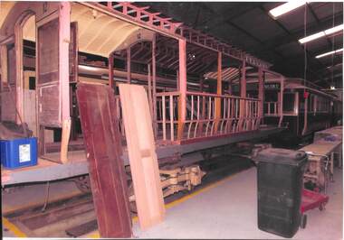 Photograph - Photograph - coloured, Tram 12: Frame of tram after being stripped back ready for restoration