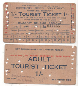 Ephemera - Tourist Ticket SEC 1/, State Electricity Commission of Victoria (SECV), 1945