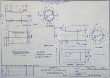Drawing - VW4/22, State Electricity Commission of Victoria (SECV), Tramways GE201 Armature Bearings Comm. & Pinion End, 15/01/1962