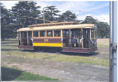 Photograph - Photograph - coloured, Tram No.26 - Single truck- drop ends, open California combination