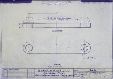 Drawing - VW4/14, State Electricity Commission of Victoria (SECV), Brake Hanger Link. Half Ball Type. Brill & Brush Single Truck Trams, 08/10/1953