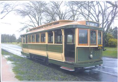 Photograph - Photograph - coloured, Tram No.27 - Single truck - drop ends, modified California combination